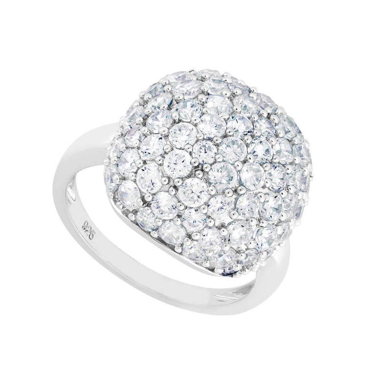 Pave CZ Soft Square Ring, Rhodium Plated Sterling Silver