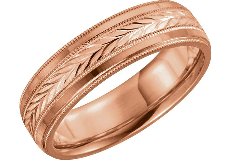 Swiss-Cut Chevron Comfort Fit 6mm Milgrain 14k Rose Gold Band