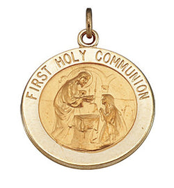 14k Yellow Gold First Communion Medal (18 MM)