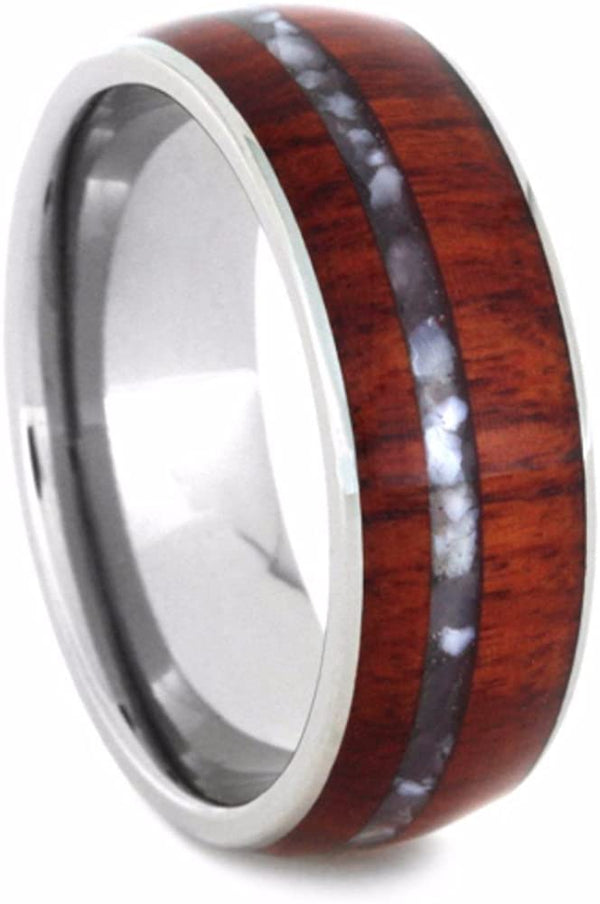 The Men's Jewelry Store (Unisex Jewelry) Tulip Wood, Mother of Pearl 8mm Comfort-Fit Titanium Wedding Band