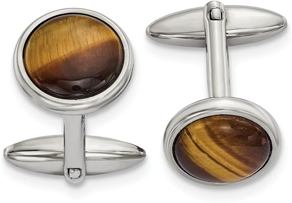 Stainless Steel Tigers Eye Round Cuff Links, 23.78MMX19.13MM