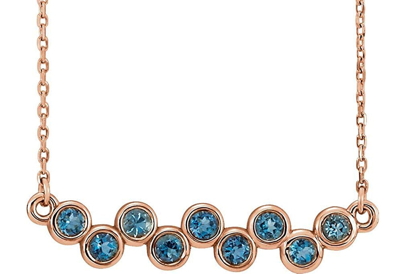 Bezel-Set Aquamarine Bar Necklace, 14k Rose Gold 16-18"