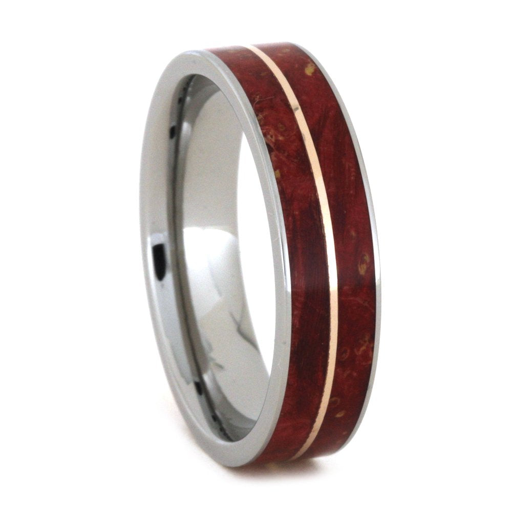 Ruby Redwood, 14k Rose Gold 6mm Comfort-Fit Titanium Wedding Band, Size 10.5