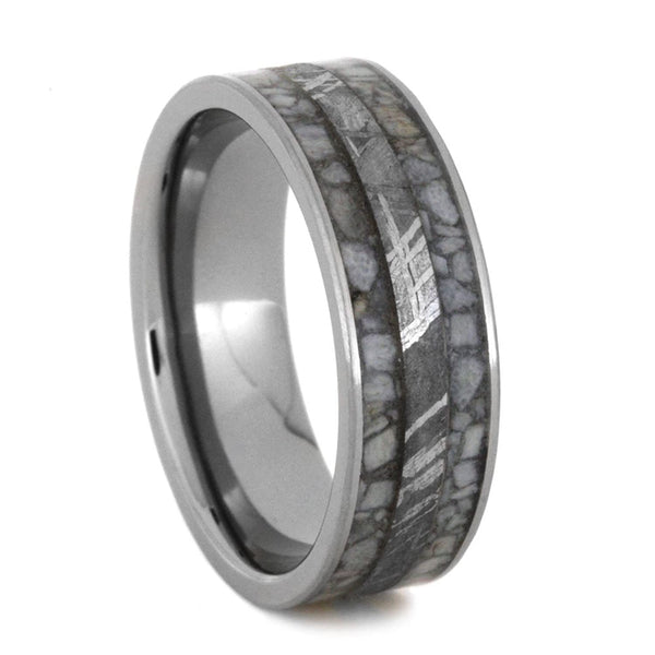 Deer Antler with Gibeon Meteorite Inlay 7mm Comfort-Fit Titanium Wedding Band