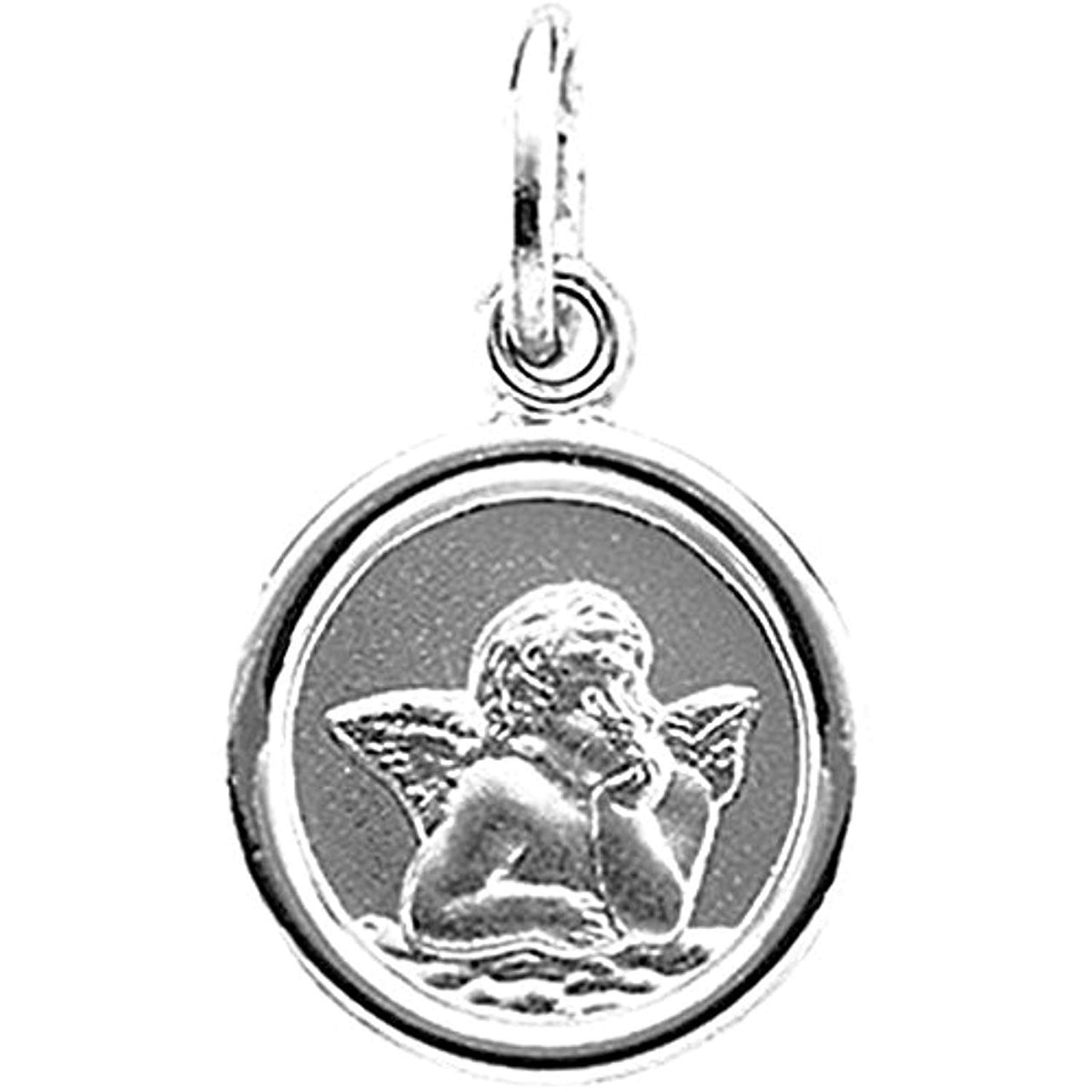 14k White Gold Round Angel Medal (14.25MM)