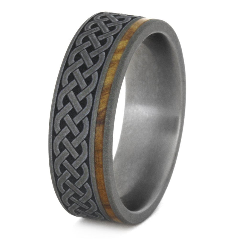 Celtic Knot, Olive Wood 7mm Comfort-Fit Sandblasted Titanium Band