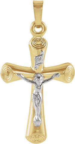 Two-Tone INRI Crucifix 14k Yellow and White Gold Pendant (22X15MM)