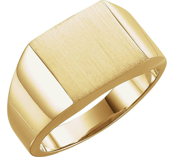 Men's Brushed Signet Ring, 14k Yellow Gold (12mm) Size 12