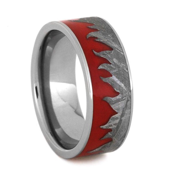 Red Flames with Gibeon Meteorite 8mm Comfort-Fit Titanium Wedding Band