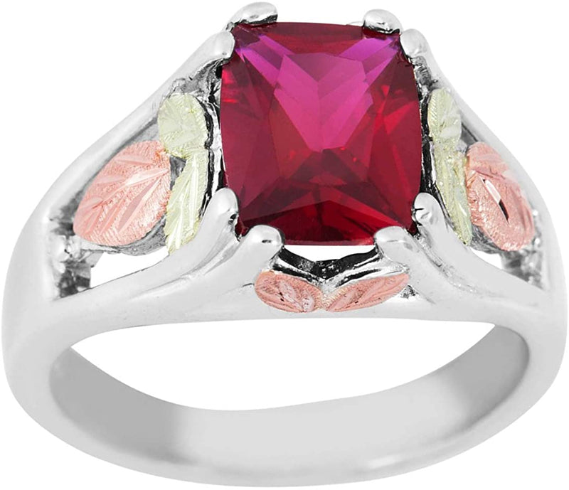 January Birthstone Created Garnet Ring, Sterling Silver, 12k Green and Rose Gold Black Hills Silver Motif