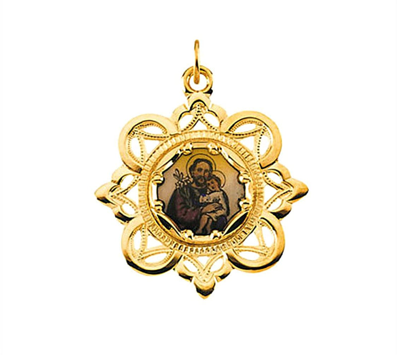 10k Yellow Gold St. Joseph Framed Enamel Pendant (25.75x25.75 MM)