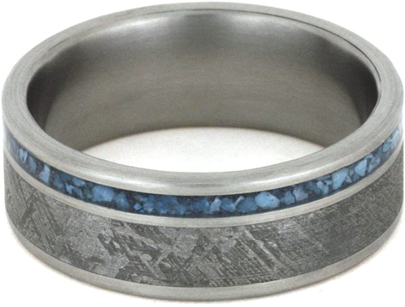 The Men's Jewelry Store (Unisex Jewelry) Turquoise, Gibeon Meteorite 8mm Comfort-Fit Brushed Titanium Band
