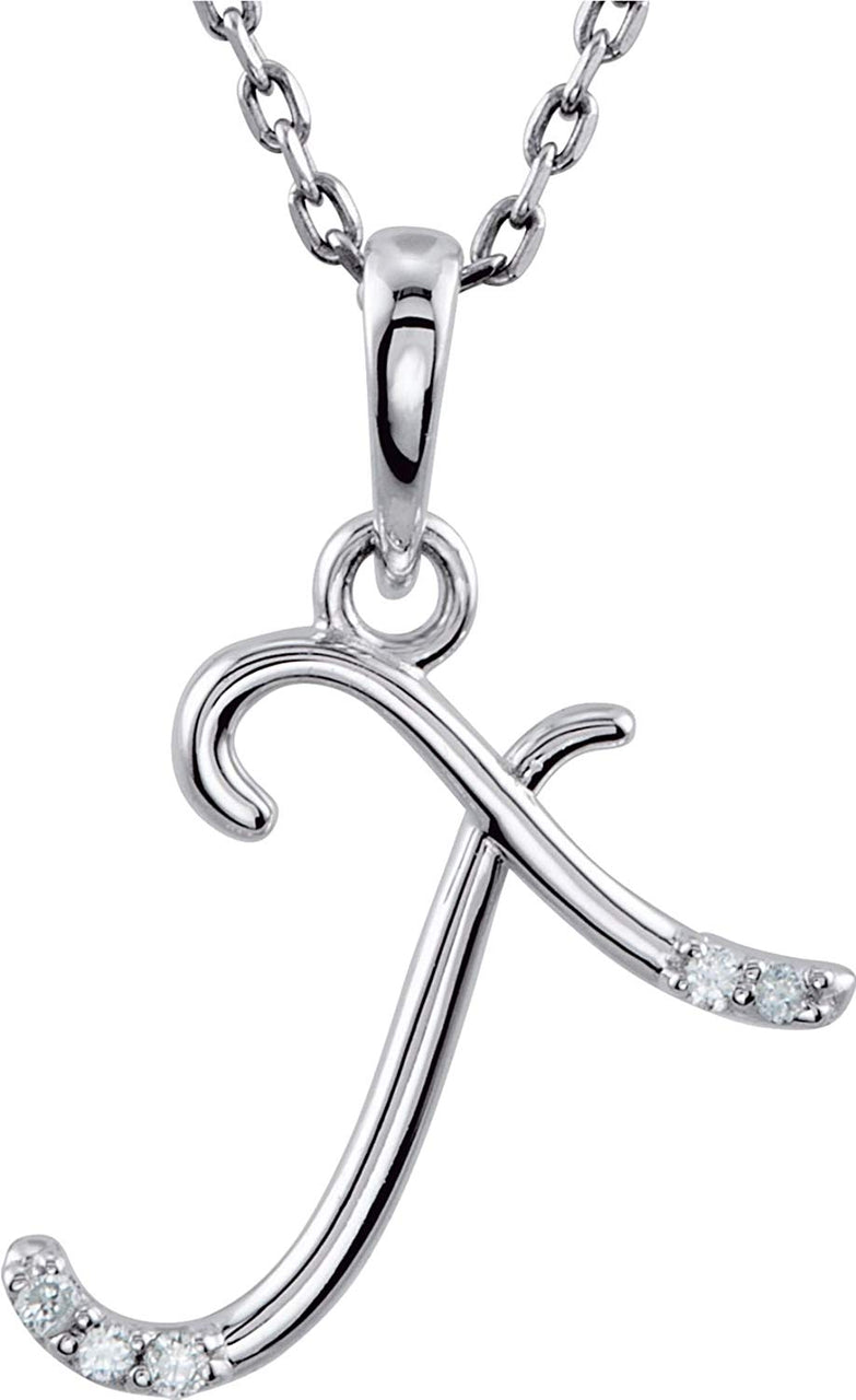 5-Stone Diamond Letter 'T' Initial Sterling Silver Pendant Necklace, 18" (.03 Cttw, GH, I2)