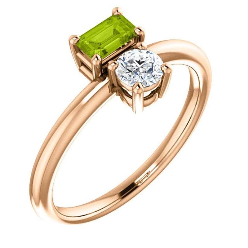 Peridot and Sapphire Two-Stone Ring, 14k Rose Gold, Size 7