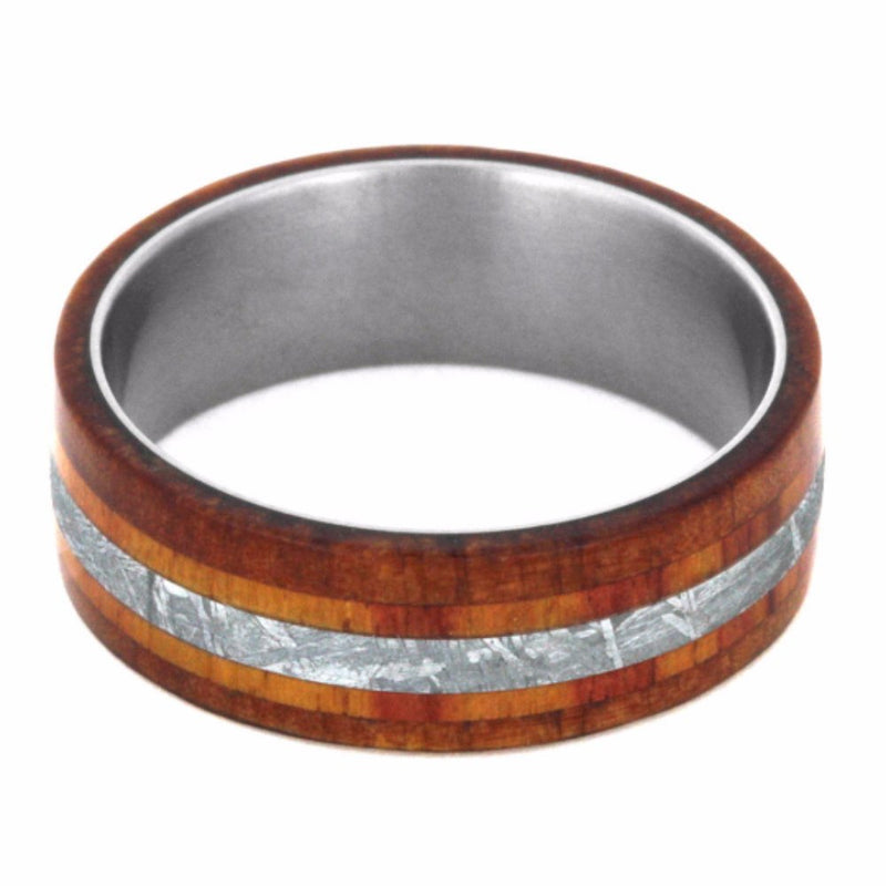 Gibeon Meteorite, Cedar Wood, Tulip Wood 8mm Comfort-Fit Brushed Titanium Wedding Band