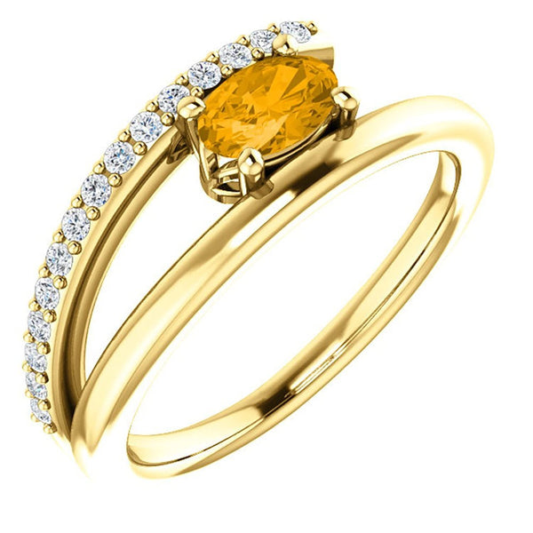 Citrine and Diamond Bypass Ring, 14k Yellow Gold (.125 Ctw, G-H Color, I1 Clarity), Size 7.25