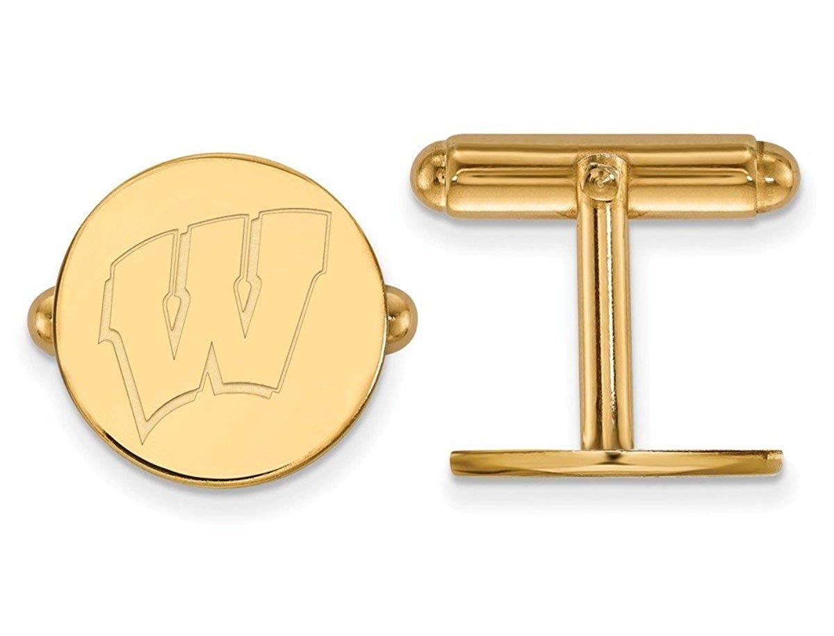 Gold-Plated Sterling Silver University Of Wisconsin Round Cuff Links, 15MM