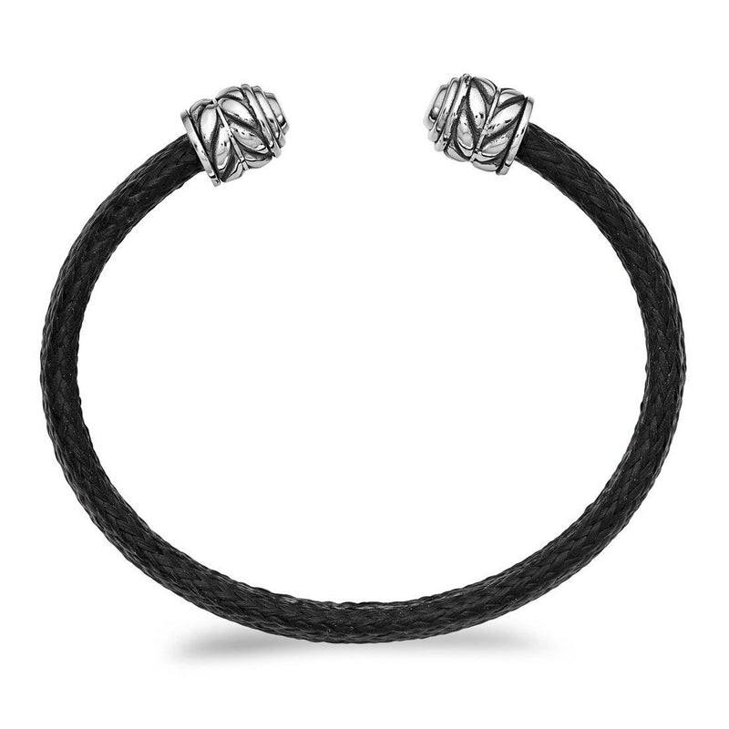 Men's Carbon Fiber Collection Black Chevron Carbon Fiber, Stainless Steel 10.5mm Cuff Bangle Bracelet