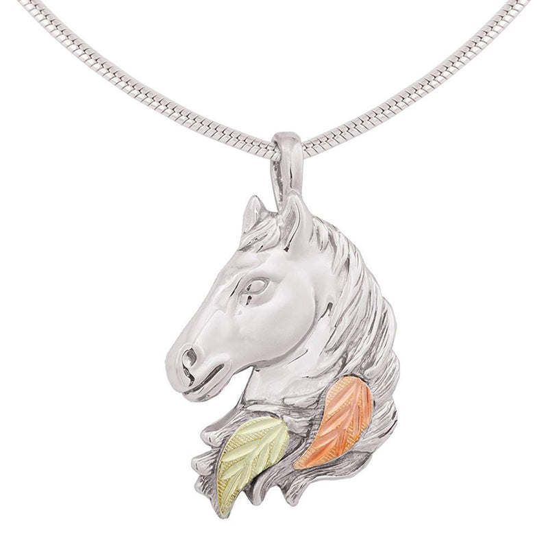 Horse head Pendant Necklace, Sterling Silver, 12k Green and Rose Gold Black Hills Gold Motif, 20"