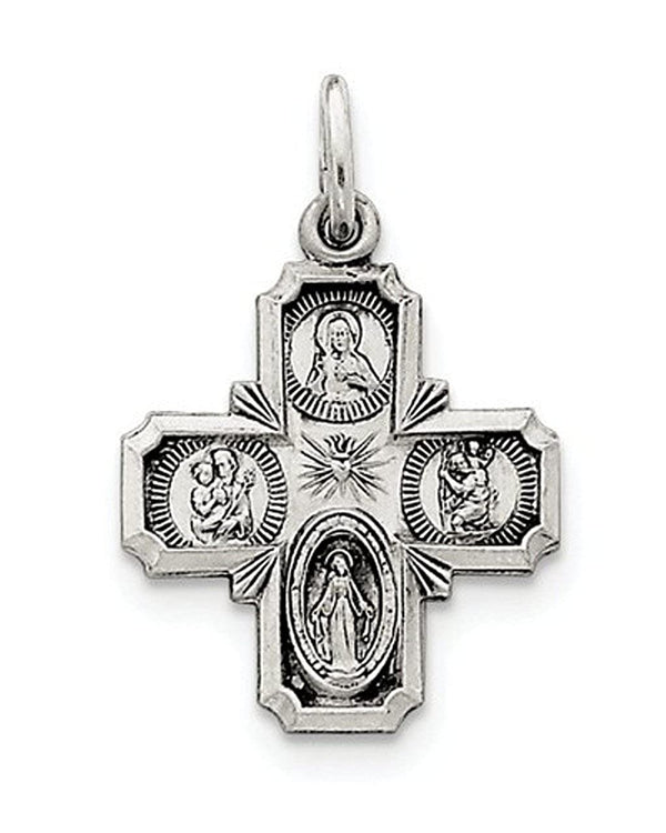 Sterling Silver Antiqued 4-Way Medal Charm Pendant (37X20 MM)