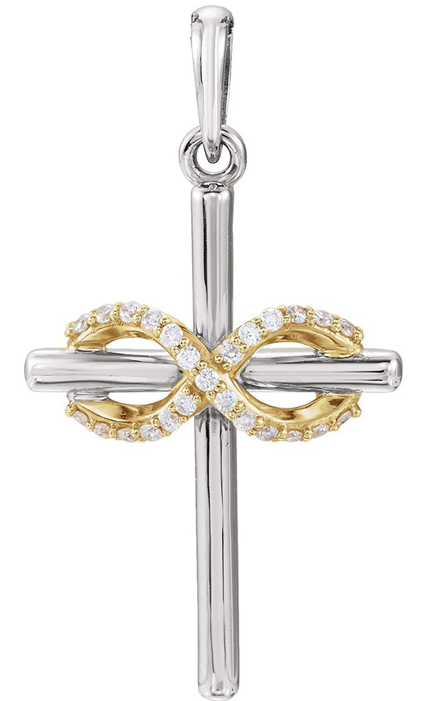 Diamond Infinity-Inspired Cross Pendant, Rhodium-Plated 14k White and Yellow Gold (.06 Ctw, Color G-H, Clarity I1)