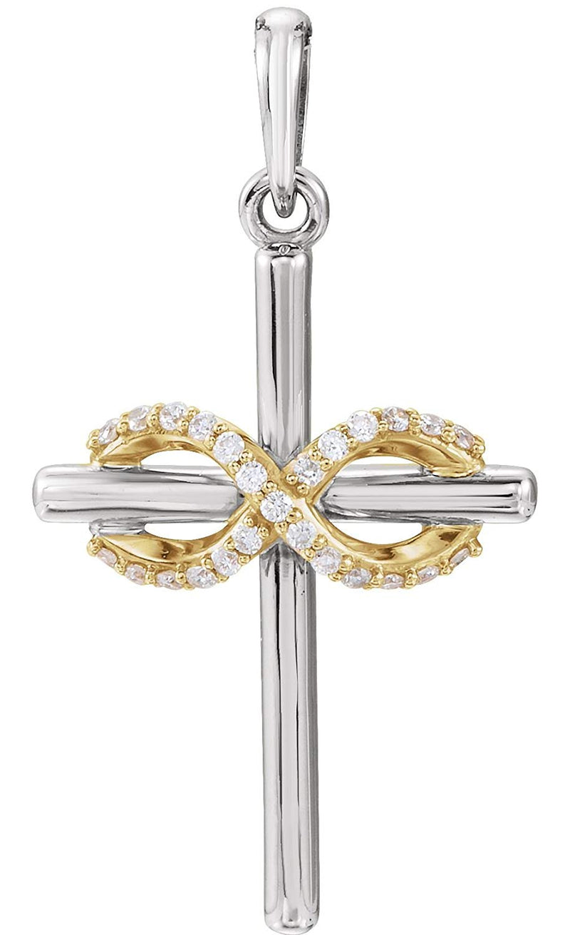 Diamond Infinity-Inspired Cross Pendant, Rhodium-Plated 14k White and Yellow Gold (.06 Ctw, Color G-H, Clarity I1)
