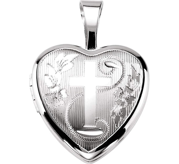 Sterling Silver Chapel Cross and Flower Heart Locket Pendant