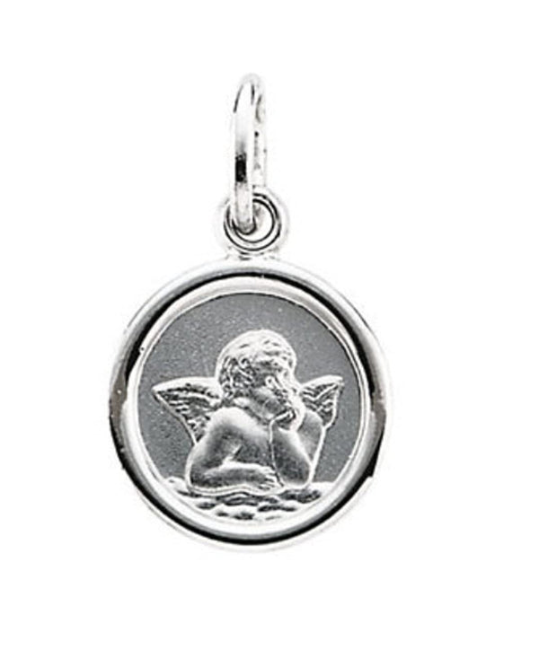 Sterling Silver Round Angel Medal (12 MM)