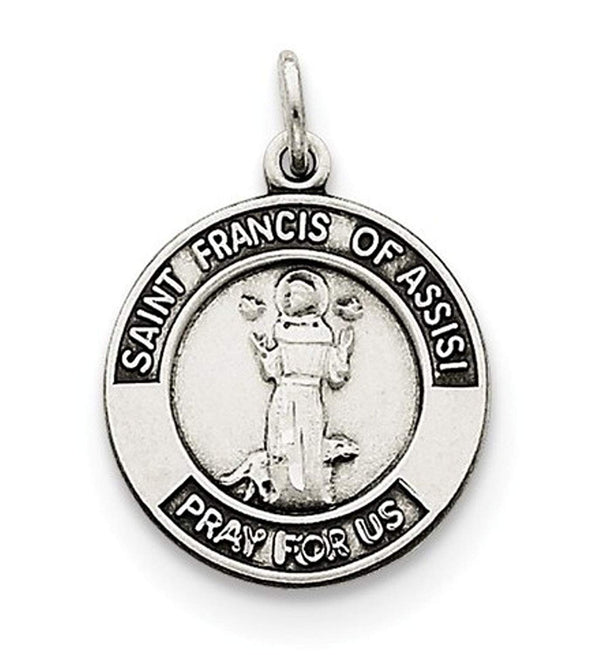 Sterling Silver Antiqued St. Francis of Assisi Medal (22X17MM)