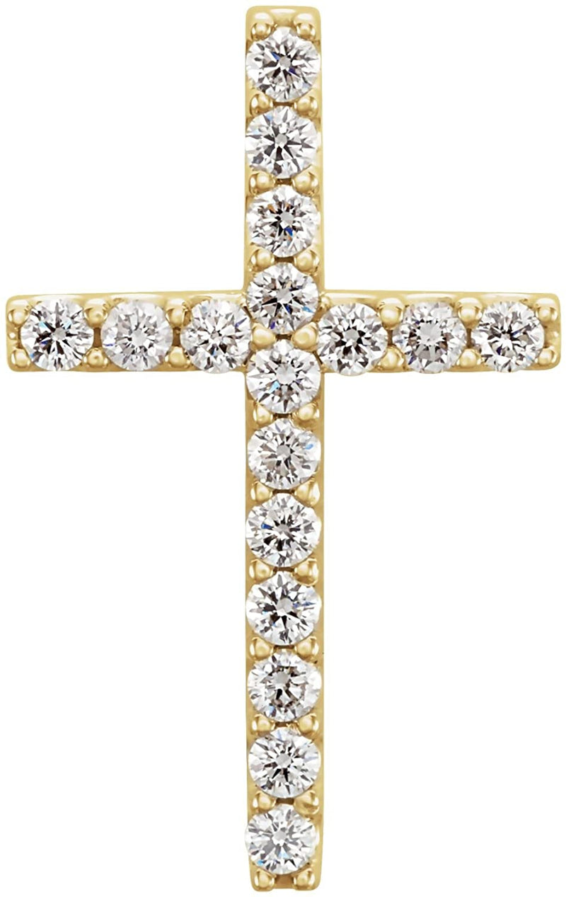 17-Stone Diamond Petite Cross Pendant in 14k Yellow Gold, (1/6 Ctw, GH Color, I1 Clarity)