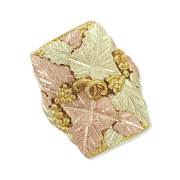 Men's Square with Leaves Ring, 10k Yellow Gold, 12k Green and Rose Gold Black Hills Gold Motif