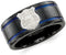 Edward Mirell Black Titanium Blue Anodized with SS Police Shield Tag 10mm Flat Band, Size 8