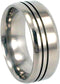 Black Enamel Pinstripes 8mm Comfort Fit Beveled Titanium Wedding Band, Size 14.25