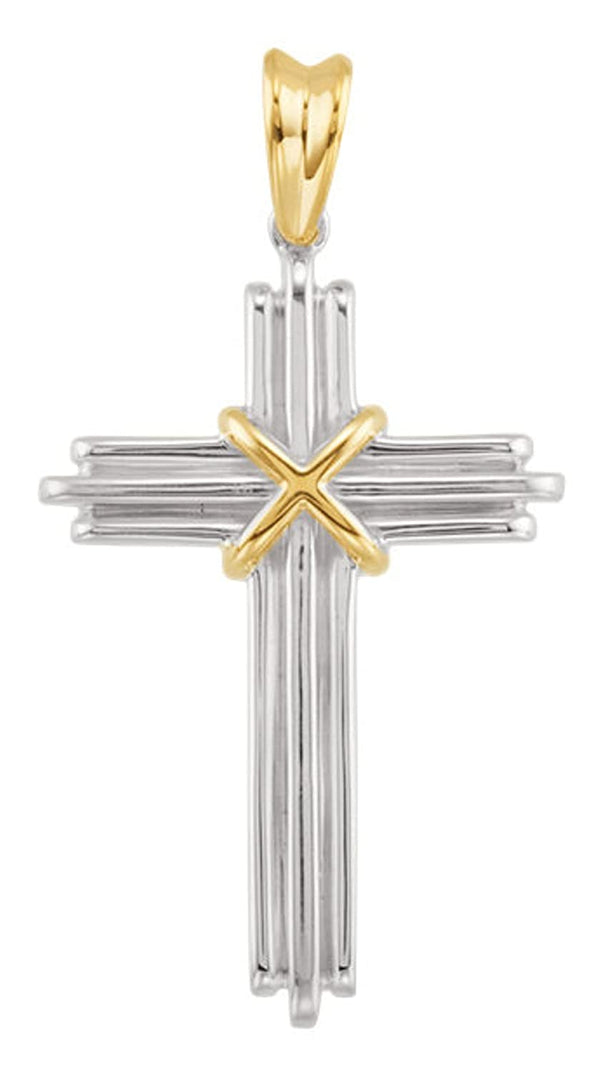 Two-Tone Rope Cross Sterling Silver and 14k Yellow Gold Pendant (36.75X24.5 MM)