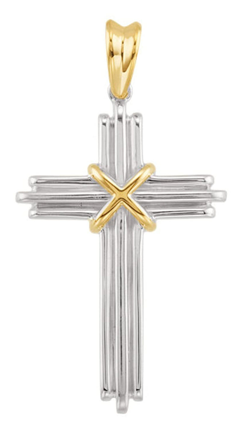 Two-Tone Rope Cross Sterling Silver and 14k Yellow Gold Pendant (36.75X24.5 MM)