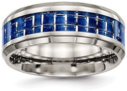 Titanium, Blue and white Carbon Fiber Inlay 8mm Comfort-Fit Band, Size 10.5