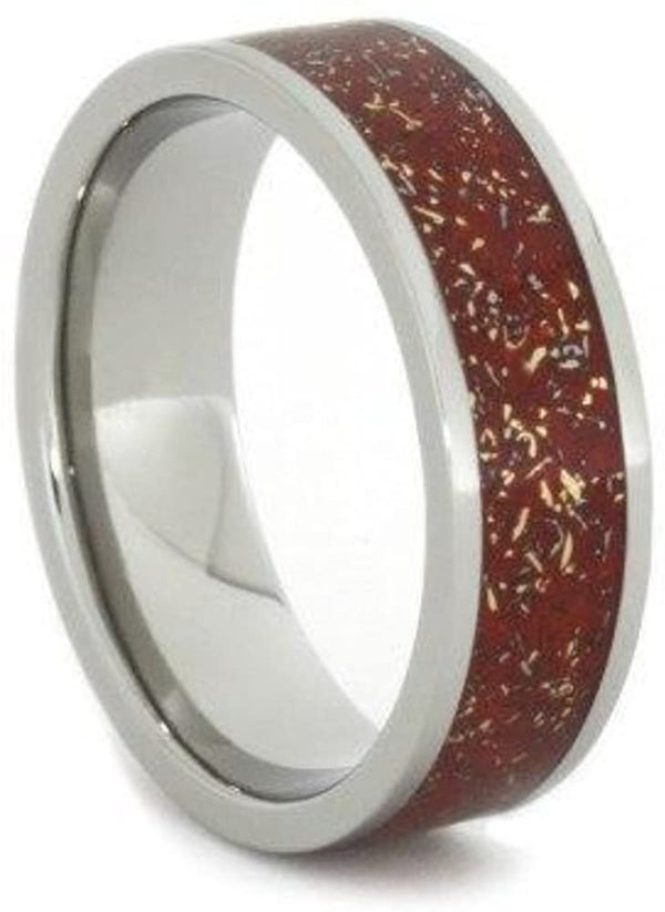 The Men's Jewelry Store (Unisex Jewelry) Red Stardust with Meteorite and 14k Yellow Gold 7mm Comfort-Fit Titanium Ring, Size 8.5