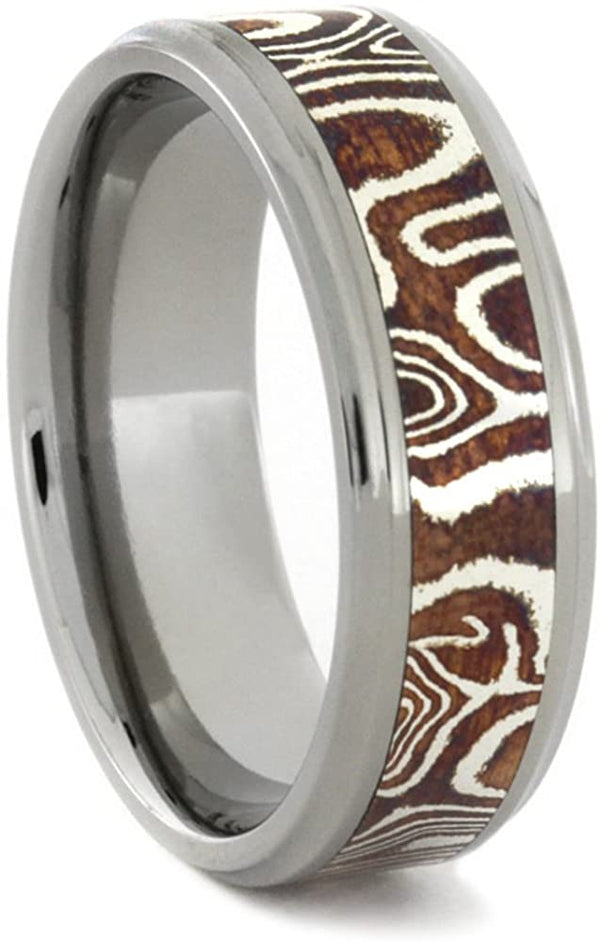 Copper and Silver Mokume Gane with Concave Edge 7mm Comfort-Fit Titanium Ring, Size 11