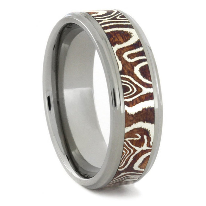 Copper and Silver Mokume Gane with Concave Edge 7mm Comfort-Fit Titanium Ring