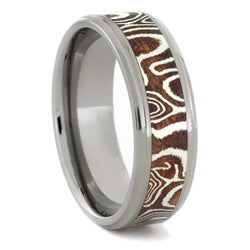 Copper and Silver Mokume Gane with Concave Edge 7mm Comfort-Fit Titanium Ring