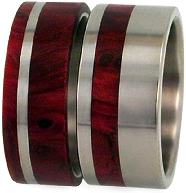 Redwood, Titanium Pinstripe Band, Men's Redwood Stripe Ring, Couples Wedding Band Set, M11.5-F6