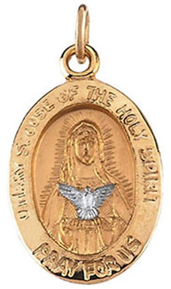 14k Yellow and White Gold Two Tone Mary of Holy Spirit Medal (15x11 MM)