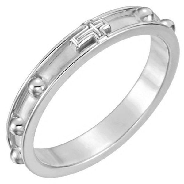 Rosary Ring, 3.25mm, Semi-Polished 10k White Gold, Size 10