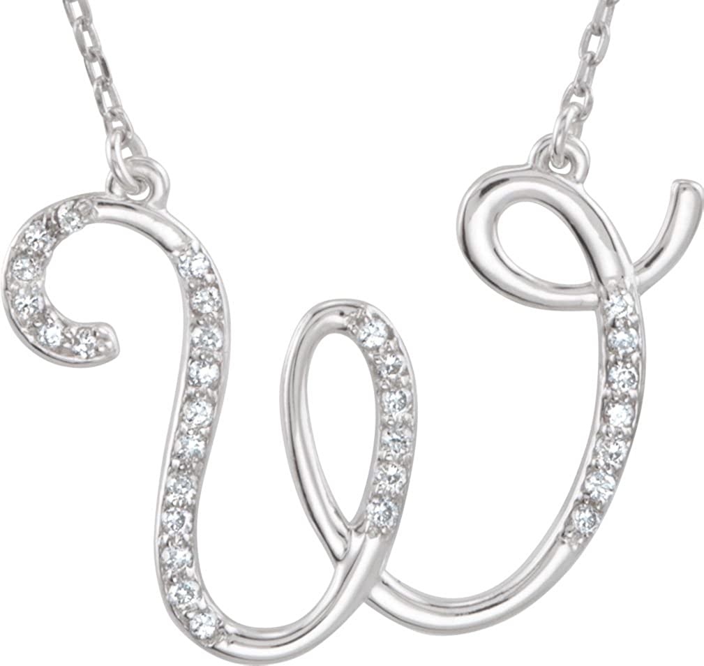 14k White Gold Diamond W Alphabet Initial Script Letter Necklace (GH Color, I1 Clarity, 1/6 Cttw)