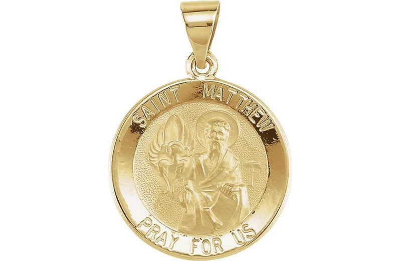 14k Yellow Gold Round Hollow St. Matthew Medal (14.75MM)