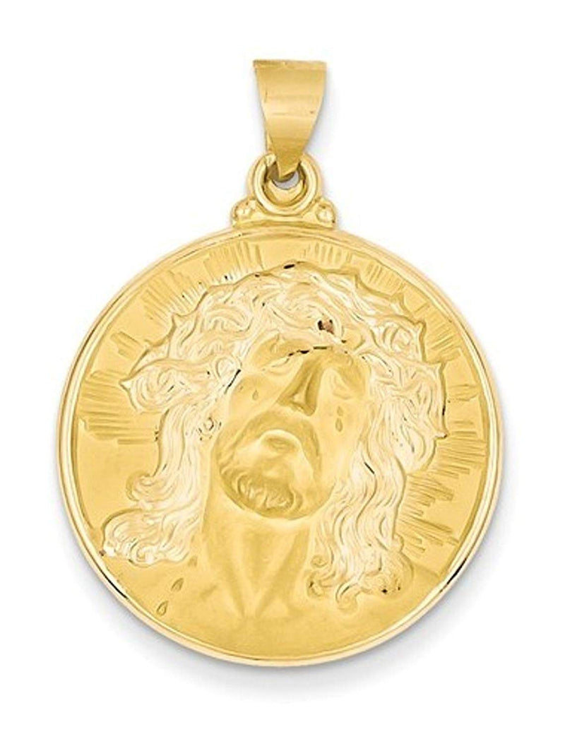 14k Yellow Gold Head Of Christ Medal Round Pendant (34X24MM)