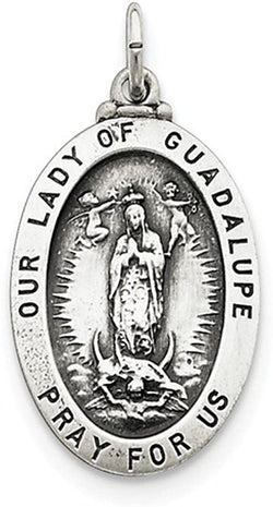 Sterling Silver Our Lady of Guadalupe Medal (33X18MM)