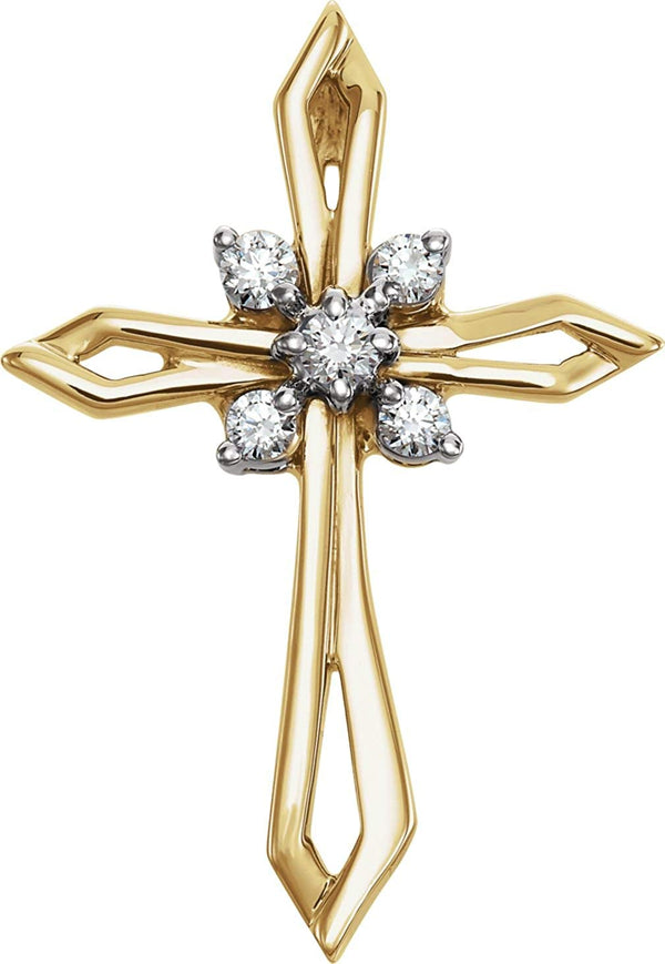 Diamond Passion Lotus Cross 14k Yellow Gold Pendant