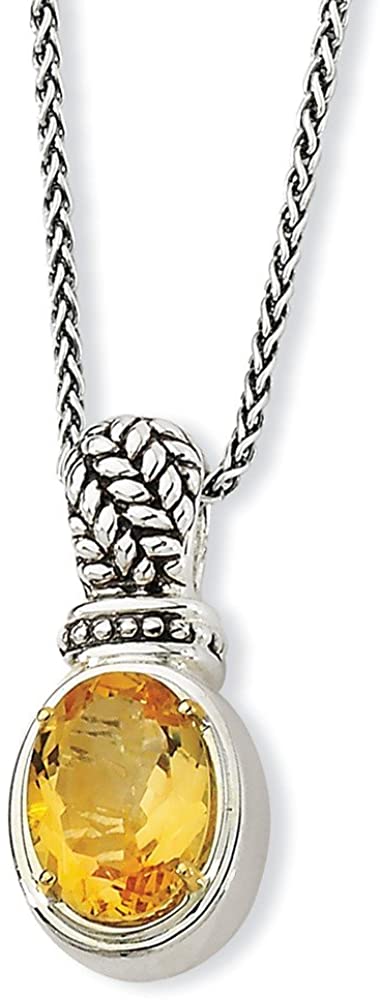 Sterling Silver, 14k Yellow Gold Citrine Oval Necklace, 18"