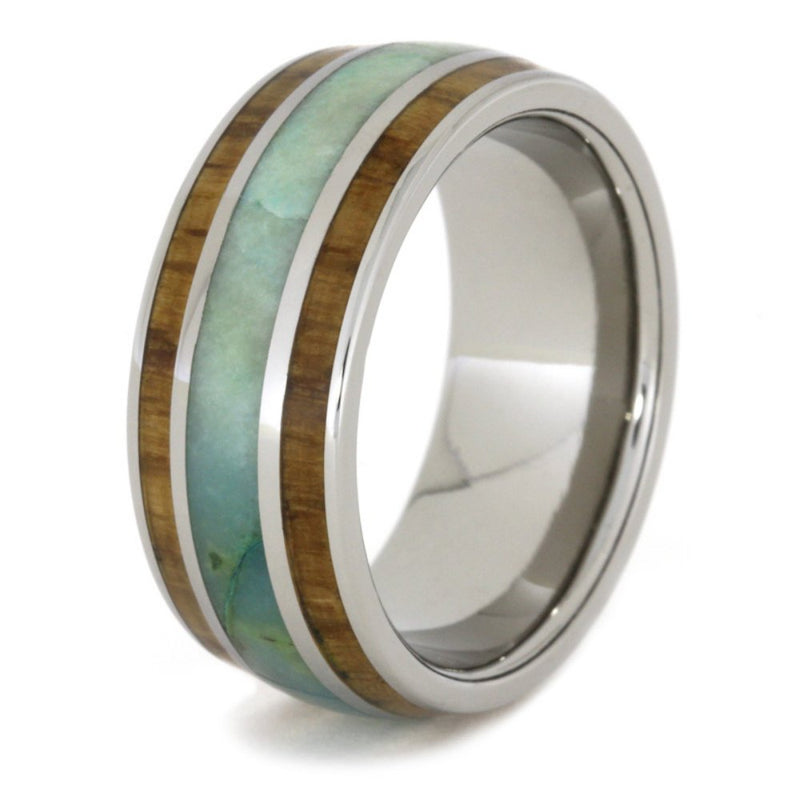 Chrysocolla and Oak Wood 9mm Comfort-Fit Titanium Ring